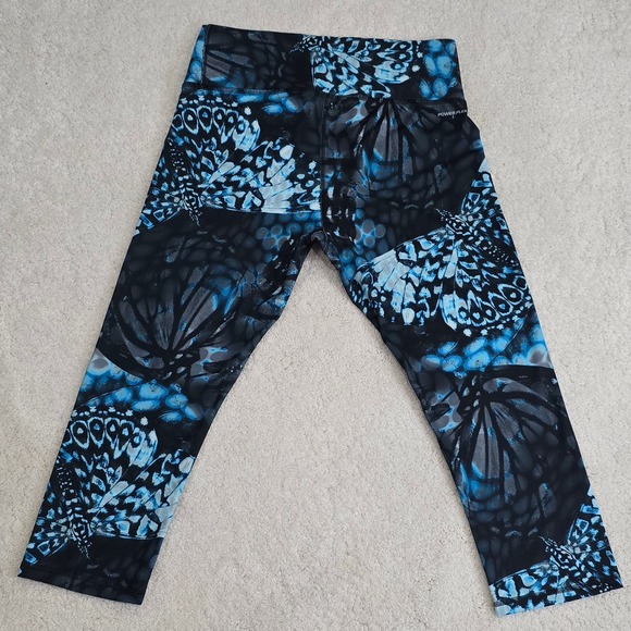 Champion Power Flex Butterfly Print Capris Leggings Womens Sz L Blue Athletic - Picture 5 of 10